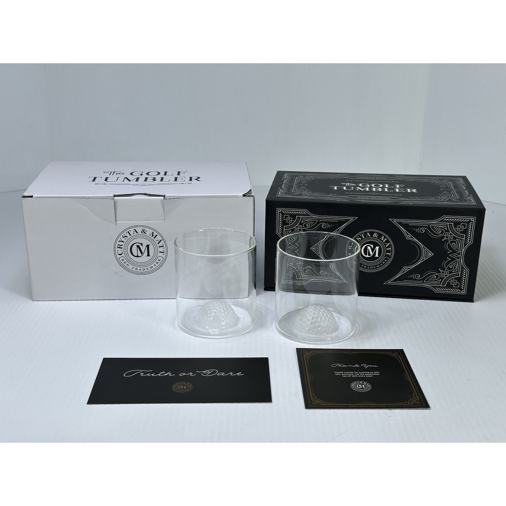 2 Golf Ball Shot Glasses 12 oz Whiskey Glasses Golf Whiskey Glass Set New In Box